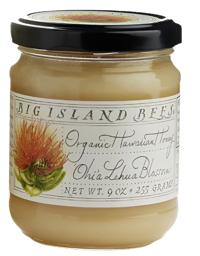 A jar of Big Island Bees Ohia Lehua Honey